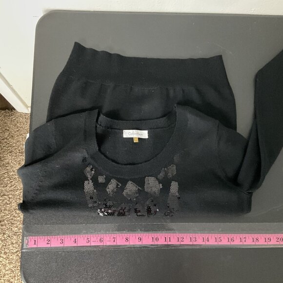 Calvin Klein Sweater‎ Women Sz M Black Sequin Wool Blend Round Neckline Pullover - Picture 4 of 8